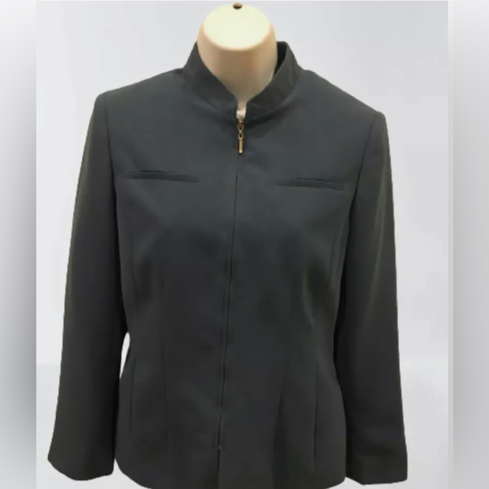 Vintage 90s Worthington Petite Zip Blazer Mock Neck Dark Blue Y2K 8P